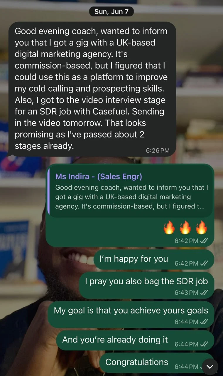 Indira: A gig with a UK-based digital marketing agency, and through to the video-interview stage for an SDR role at Casefuel.