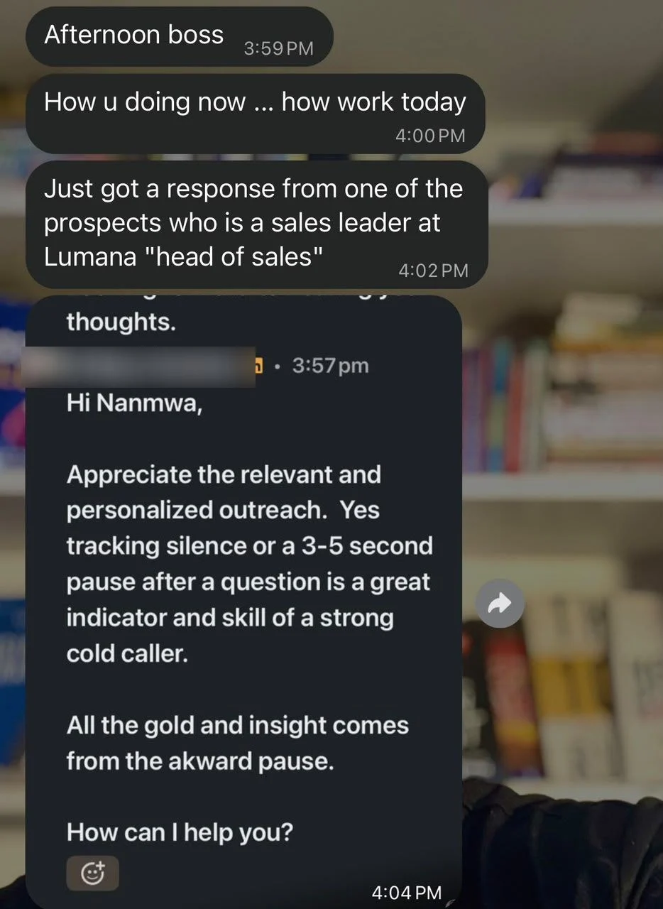 Nanmwa's personalized LinkedIn outreach got a reply from a Head of Sales